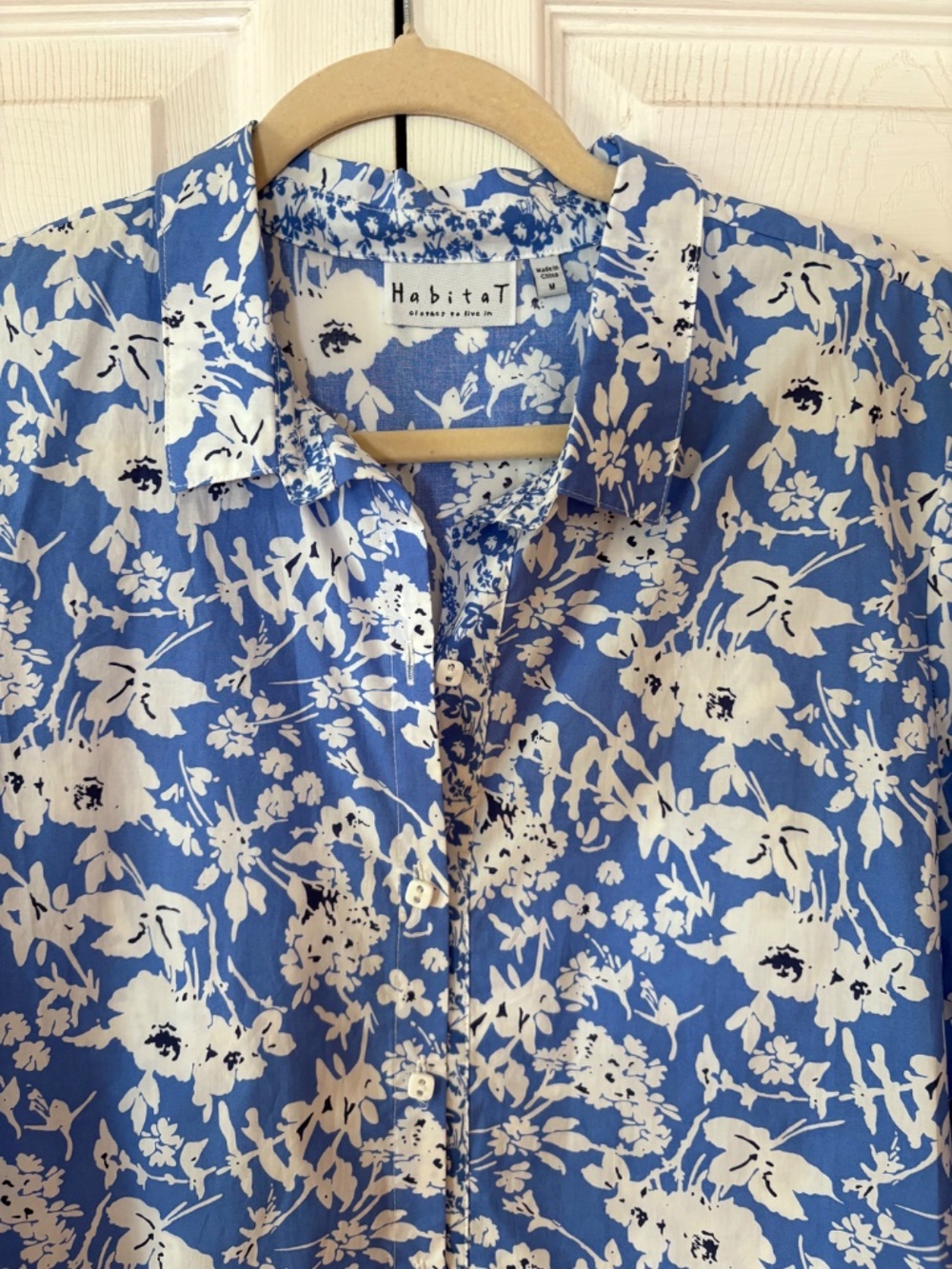 HABITAT Blue White Collared Button Down 3/4 Sleeve Shirt Size M - Picture 6 of 11